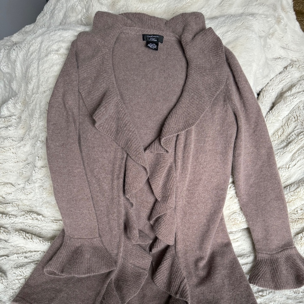Lord & Taylor Taupe Cashmere Blend Waterfall Front Open Cardigan Size XS